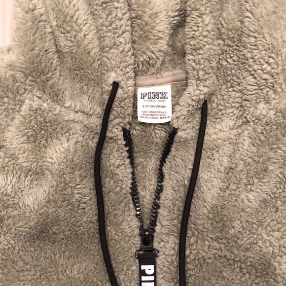 VS PINK gray/green Sherpa fleece quarter zip pullover - Picture 3 of 6